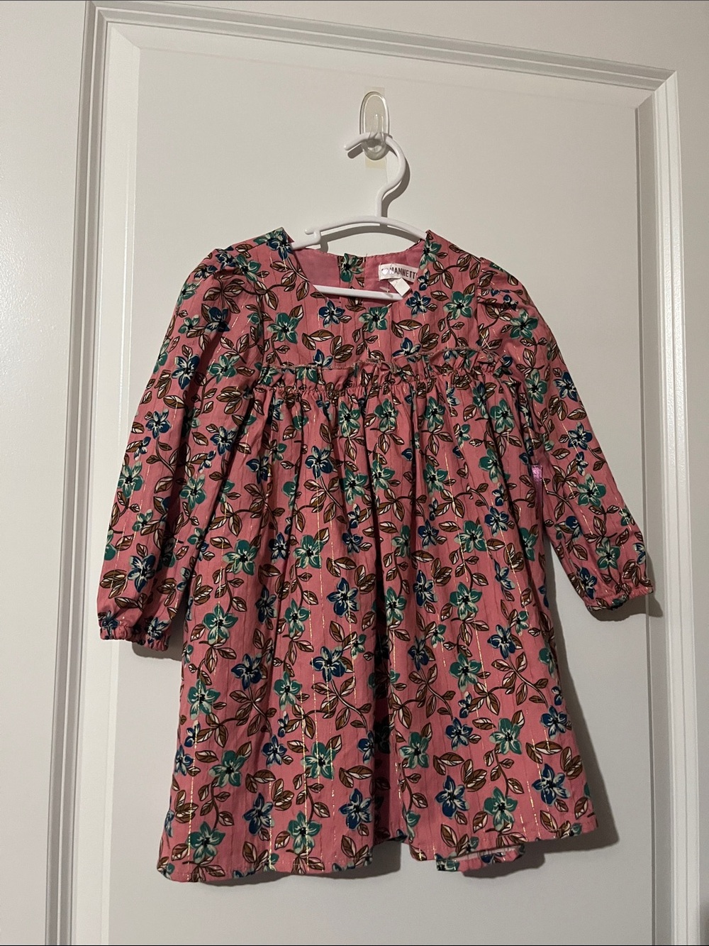 Nannette Pink Floral Long-Sleeve Nightgown with Blue & Green Flowers